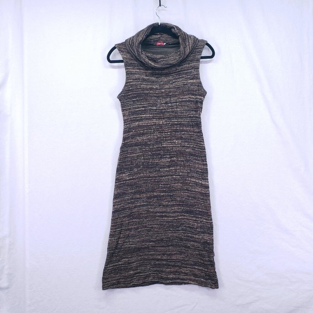 Ruby Rox Women Brown Marl Striped Cowl Neck Sleeveless Mid Dress Size M